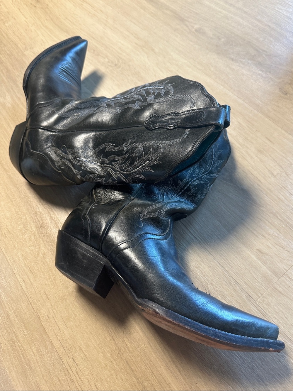 Nocona Black Leather Western Heeled Boots